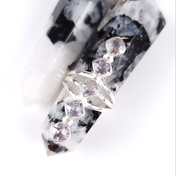 Sterling Silver 5 Stone Cushion Cut Pale Lavender Kunzite Crawler Ring Size 8 - Picture 6 of 16